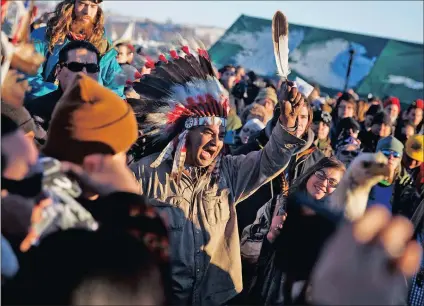  ?? Picture: AP ?? A crowd gathers in celebratio­n at the Oceti Sakowin camp after it was announced that the US Army Corps of Engineers won’t allow an oil pipeline to be built in Cannon Ball, North Dakota.