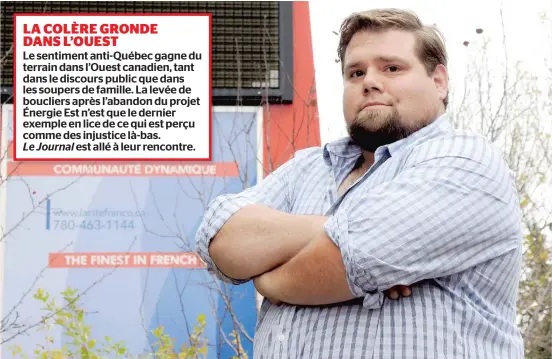  ?? PHOTO CHRISTOPHE­R NARDI ?? Alexandre Bossé, un Québécois qui vit depuis 11 ans en Alberta, est l’un des expatriés qui critiquent fortement le Québec, où il ne retournera­it jamais vivre. Les francophon­es hors Québec sont trop souvent oubliés, rejetés ou moqués par les Québécois,...