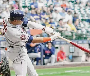  ?? Morry Gash/Associated Press ?? Jeremy Peña was in the lineup Tuesday a day after getting hit in the left hand. Astros manager Dusty Baker, a former hitting coach, says hitters these days don’t do enough to protect themselves at the plate.