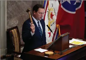  ?? ?? House Speaker Cameron Sexton, R-Crossville, raises the gavel Wednesday in Nashville, Tenn.
(AP/Mark Humphrey)