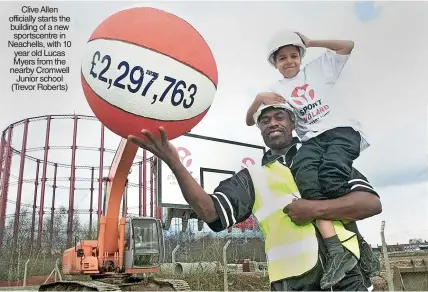  ?? ?? Clive Allen officially starts the building of a new sportscent­re in Neachells, with 10 year old Lucas Myers from the nearby Cromwell Junior school (Trevor Roberts)