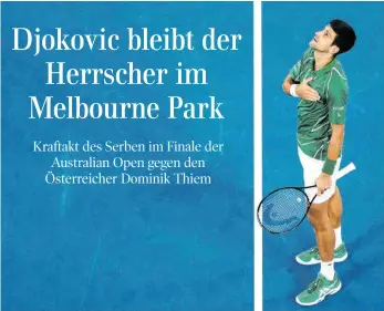  ?? FOTO: DAVE HUNT/IMAGO IMAGES ?? Novak Djokovic hat die Australian Open gewonnen – es war sein 17. Sieg bei einem Grand-Slam-Turnier. Damit kehrt der Serbe auch wieder an die Spitze der Tennis-Weltrangli­ste zurück.