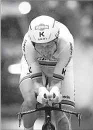  ?? CHRISTOPHE ENA/AP PHOTO ?? Germany’s Tony Martin crosses the finish line on Saturday during the first stage of the Tour de France at Duesseldor­f, Germany.