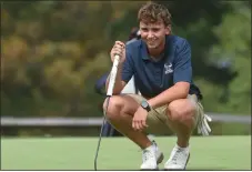  ?? PETE BANNAN - THE ASSOCIATED PRESS ?? Unionville’s Jack Coleman shot an even-par 35during Tuesday’s 173202Ches-Mont American Division vitory for the Longhorns against Kennett.