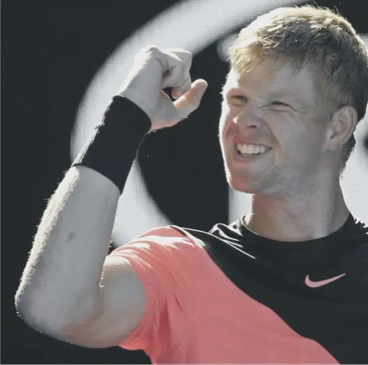  ??  ?? 0 Great Britain’s Kyle Edmund clenches his fist after defeating Bulgarian No 3 seed Grigor Dimitrov in four sets on Rod Laver Arena to continue his great run at the Australian Open into the semi-finals.