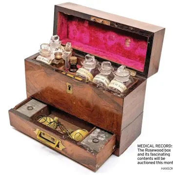  ?? HANSONS ?? MEDICAL RECORD: The Rosewood box and its fascinatin­g contents will be auctioned this month