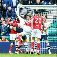  ??  ?? ACROBATIC: City’s Adam Webster tries an overhead kick