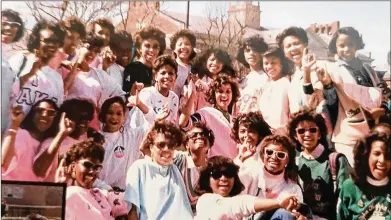  ??  ?? Members of Kamala Harris’ 1986 line gather on the Howard campus shortly after they were initiated on March 15, 1986. The sorority sisters have stayed very close sense and go out of their way to support each other.