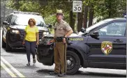  ?? JOSE LUIS MAGANA / ASSOCIATED PRESS ?? Maryland state police block a road near an industrial park where several people were shot Thursday in Harford County, Maryland.