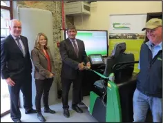  ??  ?? Junior Minister Andrew Doylep pictured with the forestry simulator and (l-r) John Kelly, principal of Teagasc Agricultur­al College, Ballyhaise, alongside Marianne Lyons and Arthur Kearns from the college’s forestry department