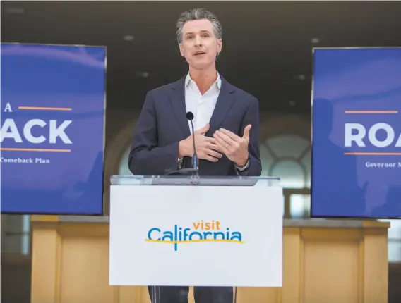  ?? Nina Riggio / Special to The Chronicle ?? Gov. Gavin Newsom’s battle against the recall effort has support from the health care industry, which credits him with protecting workers and saving lives.