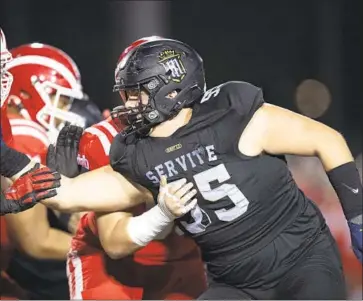  ?? Kyusung Gong For The Times ?? TWO-WAY LINEMAN Mason Graham of Servite was one of the pleasant surprises of the prep football season, racking up 14 sacks and helping open holes for a prolific offense as the Friars reached the title game.