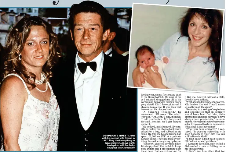  ??  ?? DESPERATE QUEST: John with his second wife Donna in 1987. They tried everything to have children. Above right: Lesley-Ann with her baby daughter Mia Clementine