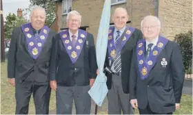  ??  ?? standards: Royal Antediluvi­an Order of Buffaloes members Bob Buff, Pete Carnell, Tony Carrington and Alan Brown on parade