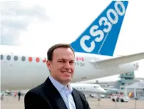  ?? AFP ?? Fred Cromer in front of the Bombardier CS300 after a Press conference prior to the opening of the Paris Airshow at Le Bourget Airport on Sunday. —