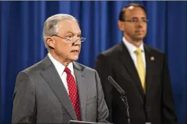  ?? ZACH GIBSON / NEW YORK TIMES ?? Attorney General Jeff Sessions speaks Friday about unauthoriz­ed disclosure­s during a press conference at the Justice Department. Sessions announced the FBI had created a new counterint­elligence unit to manage cases involving leaks.