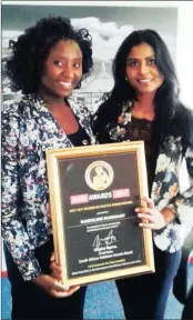  ??  ?? Magdalene Moonsamy, right, receiving the Women in Politics accolade from Veronica Modieleng.