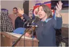  ?? CRAIG LASSIG, EPA-EFE ?? Democrat Angie Craig declares victory over Republican Jason Lewis for U.S. House District 2 in the 2018 mid-term general election at the Lone Oak Grill in Eagan, Minnesota