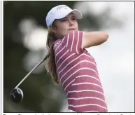  ?? (NWA Democrat-Gazette/Charlie Kaijo) ?? Former Rogers standout and current Arkansas Razorback Brooke Matthews, who shot a 7 under for the tournament to finish tied for 49th, used her knowledge of Pinnacle Country Club to her advantage.