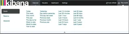  ??  ?? These date range options are key to using Kibana, which can be quite confusing for a new user.