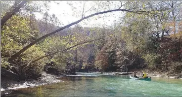  ?? NWA Democrat-Gazette/FLIP PUTTHOFF ?? Trees in fall splendor bow toward the river.