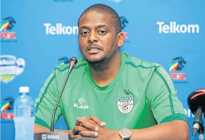  ?? Picture: RICHARD HUGGARD/ GALLO IMAGES ?? BIG MOMENT: Baroka FC assistant coach Bushy Moloi answers questions during a joint media conference with Orlando Pirates at the Nelson Mandela Bay Stadium on Thursday