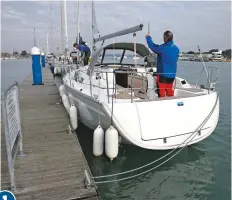  ??  ?? With all lines removed except a doubled outside stern line and a doubled bow line, and the quarter well fendered, the skipper gives the signal to drop the bow line