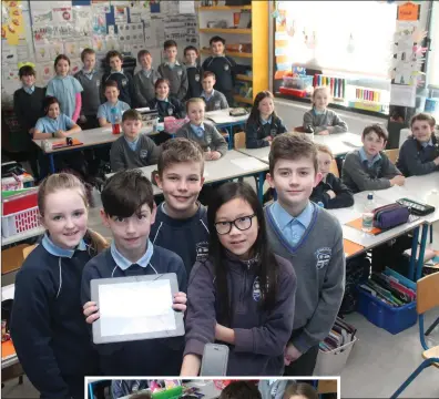  ??  ?? Above: Freya Dale, Joe Hickey, Robbie Guest, Thien Doran and Mí chéal O’Mahony fourth class at St John’s National School, Kenmare with their classmates