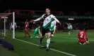  ?? Martin Rickett/PA ?? Conor Grant celebrates scoring Plymouth’s second at Accrington. Photograph: