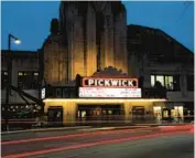  ?? ARMANDO L. SANCHEZ/CHICAGO TRIBUNE ?? Lights illuminate the marquee outside the Pickwick Theatre on Dec. 6, 2022, in Park Ridge. The theater’s owners, Dino Vlahakis and Dave Loomos announced they will close the theater in January.