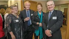  ??  ?? Taking in the celebrator­y atmosphere are (from left) Associate Professor Lindy-Anne Abawi, Head of School (Management and Enterprise) Professor Peter Murray, Executive Dean (Faculty of Business, Education, Law, Arts) Professor Barbara de la Harpe and...