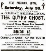  ??  ?? ABOVE: An advert for The Guyra Ghost, a 1921 film based on the unfolding case, and a newspaper notice for a screening at Star Pictures, Guyra.