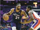  ?? DERIK HAMILTON/AP ?? Once again, 76ers star Joel Embiid enters the postseason with an injury. His left knee is ailing ahead of Wednesday night’s play-in game against the Heat.