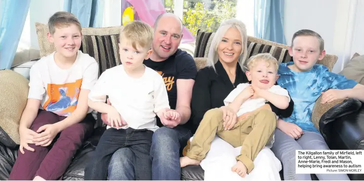  ??  ?? The Kilgallon family of Mirfield, left to right, Lenny, Tolan, Martin, Anne-Marie, Fredi and Mason, helping bring awareness to autism
Picture: SIMON MORLEY