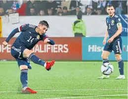  ?? ?? Billy Gilmour has a pop at the Faroes’ goal in Torshavn on Tuesday night