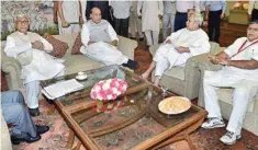  ??  ?? Union Home Minister Rajnath Singh with Tripura CM Manik Sarkar, Odisha CM Naveen Patnaik and Rajasthan Home Minister Gulab Chand Kataria before the Inter-state Council in New Delhi
