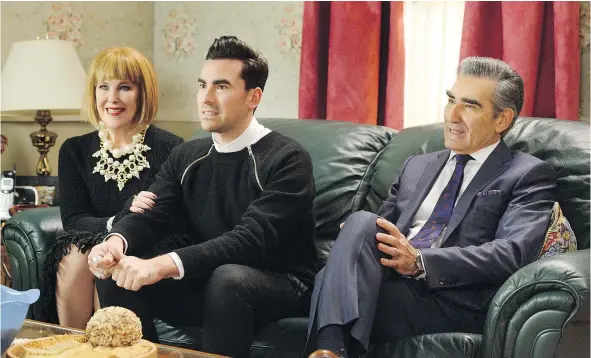  ??  ?? Shitt’s Creek, starring Catherine O’Hara, left, Dan Levy and Eugene Levy, is a fish-out-of-water story for the ages.