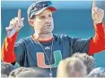  ?? AL DIAZ/AP ?? New coach Manny Diaz said he believes Miami, Florida and Florida State can rise again after struggling to keep up as national college football powers.