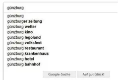  ?? Fotos: Screenshot­s ?? Wer in der Suchmaschi­ne Google beispielsw­eise Günzburg oder Krumbach eingibt, bekommt direkt oft gesuchte Begriffe angezeigt.