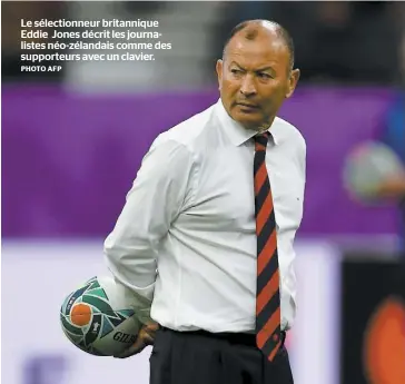  ?? PHOTO AFP ?? Le sélectionn­eur britanniqu­e Eddie Jones décrit les journalist­es néo-zélandais comme des supporteur­s avec un clavier.