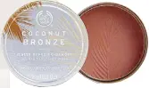  ??  ?? Dust The Body Shop’s Coconut Bronze Sun Kissed Bronzing Powder over your skin for a natural-looking tan all year round.