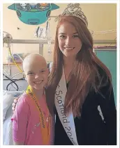  ??  ?? Miss Scotland Lucy Kerr popped in to see Lily at Edinburgh Sick Children’s hospital, far left, and the brave youngster is still dancing despite going through gruelling chemothera­py treatment.