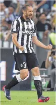  ?? FOTO: DPA ?? Überragend­e Saison mit Juventus: Giorgio Chiellini feiert sein Tor im Pokalfinal­e gegen Lazio.