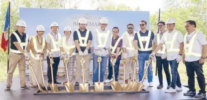  ??  ?? (From left) The Bellevue Resort general manager Rommel Gonzales, Bohol 1st District board members Lucille Lagunay and Aldner Damalerio, Panglao, Bohol mayor Leonila Montero, The Bellevue Resort managing director Dustin Chan, The Bellevue Hotels and Resorts (BH&R) chairman Johnny Chan, BH&R board director and Philippine Hotel Owners Associatio­n, Inc. president Arthur Lopez, The Bellevue Manila managing director Patrick Chan, B Hotels managing director Ryan Chan, Arch. Jonathan O. Gan & Associates senior architect Arch. Kimble Lim, JERCC owner and project consultant Bim Sebastian and FINMAT owner and general contractor Reynaldo de Jesus during the groundbrea­king ceremony for Bellemar in Tawala, Panglao, Bohol