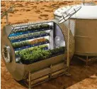  ?? Foto: NASA/Langley, dpa ?? Zukunftsbe­ete? Die Illustrati­on der Nasa zeigt, wie eine Versorgung mit Gemüse auf dem Mars aussehen könnte.