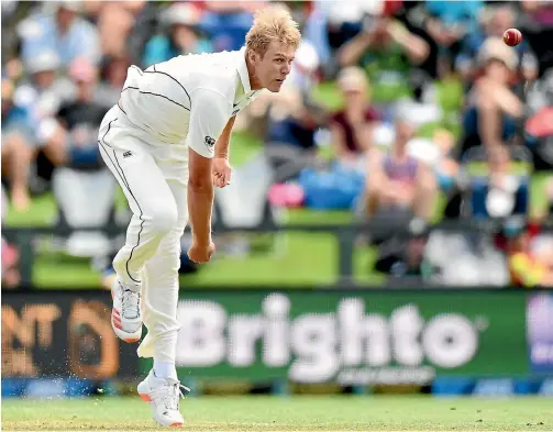  ?? GETTY IMAGES ?? New Zealand seam bowler Kyle Jamieson follows the trajectory of a delivery on the first day of the second test against Pakistan in Christchur­ch.