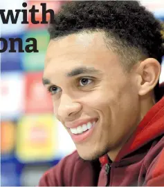  ?? — AFP photo ?? Liverpool’s English defender Trent Alexander-Arnold attends a press conference at Anfield stadium in Liverpool, north west England on on May 6, 2019, on the eve of their UEFA Champions League semi-final second leg football match against Barcelona.