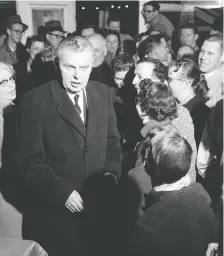  ??  ?? Conservati­ve majority: John Diefenbake­r in Saskatoon on election night in 1958. SASK. ARCHIVES BOARD/THE STARPHOENI­X COLLECTION