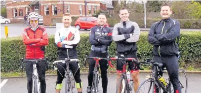  ??  ?? Graham Stanton, Stuart Millward, Dan Labella, David Bailey and Rob Bradley before their mammoth bike challenge