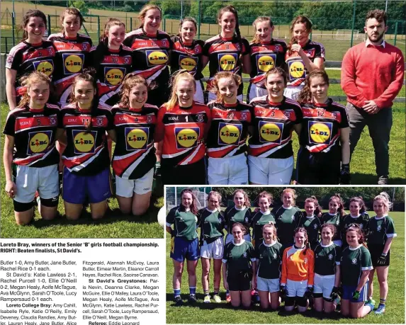  ??  ?? Loreto Bray, winners of the Senior ‘B’ girls football championsh­ip. RIGHT: Beaten finalists, St David’s.